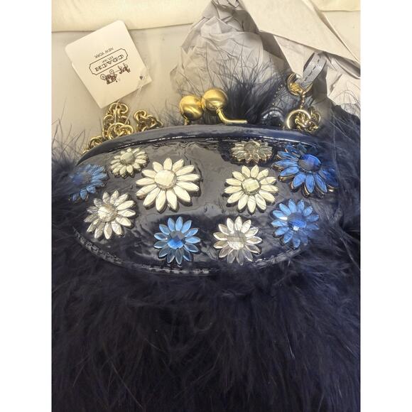 NWT RARE Coach Poppy Patent Floral Fur Bag 21324 BA/BL Navy Blue with Dust Bag - Picture 9 of 14